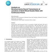 Analysis on Structureborne Sound Transmission at Junctions of Solid Wood Double Walls with Continuous Floors