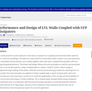 Cover image of Performance and Design of LVL Walls Coupled with UFP Dissipaters