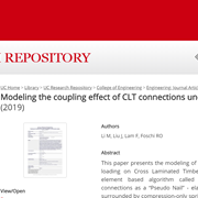 Cover image of Modeling the Coupling Effect of CLT Connections Under Bi-Axial Loading