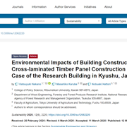 Environmental Impacts of Building Construction Using Cross-laminated Timber Panel Construction Method: A Case of the Research Building in Kyushu, Japan