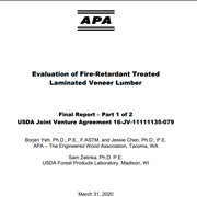 Cover image of Evaluation of Fire-Retardant Treated Laminated Veneer Lumber: Final Report — Part 1 of 2