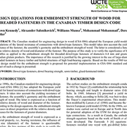 Design Equations for Embedment Strength of Wood for Threaded Fasteners in the Canadian Timber Design Code