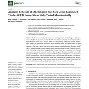 Cover image of Analysis Behavior of Openings on Full-Size Cross-Laminated Timber (CLT) Frame Shear Walls Tested Monotonically