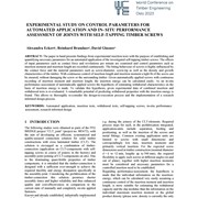 Experimental Study on Contorl Parameters for Automated Application and in-situ Performance Assessment of Joints with Self-tapping Timber Screws