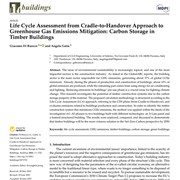 Life Cycle Assessment from Cradle-to-Handover Approach to Greenhouse Gas Emissions Mitigation: Carbon Storage in Timber Buildings