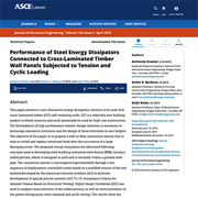 Cover image of Performance of Steel Energy Dissipators Connected to Cross-Laminated Timber Wall Panels Subjected to Tension and Cyclic Loading